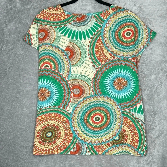 Amazon XXL 2X Shirt Top Yellow Green Paisley Cap Short Sleeve Round Neck Women - Picture 4 of 6